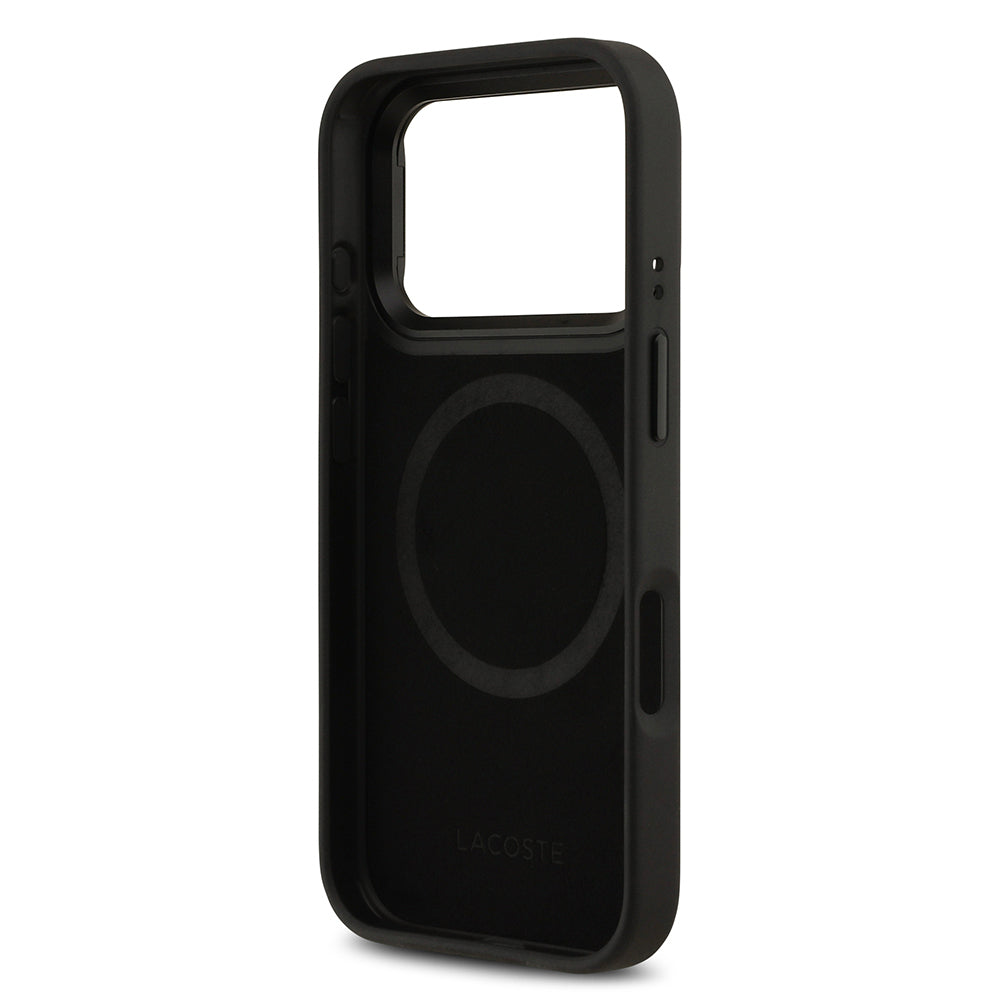 iPhone 17 Pro Kılıf Lacoste Orijinal Lisanslı M-safe Şarj Özellikli Standlı PU Deri Karışık Monogram Desenli Kılıf