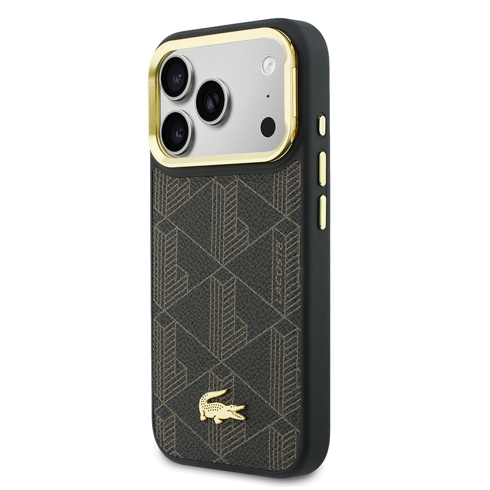iPhone 17 Pro Kılıf Lacoste Orijinal Lisanslı M-safe Şarj Özellikli Standlı PU Deri Karışık Monogram Desenli Kılıf