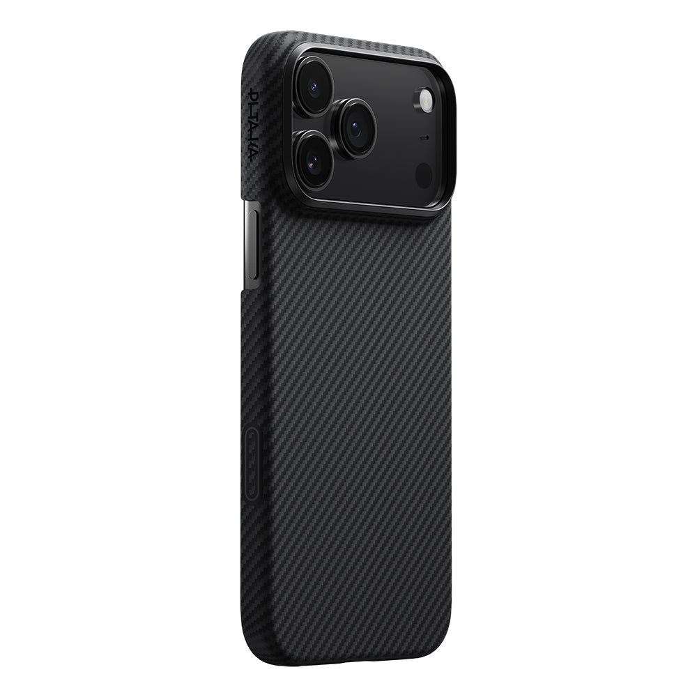 iPhone 17 Pro Kılıf M-safe Şarj Özellikli 1500D Aramid Karbon Fiber Pitaka Ultra-Slim Classic Serisi Black-Grey Twill Kılıf