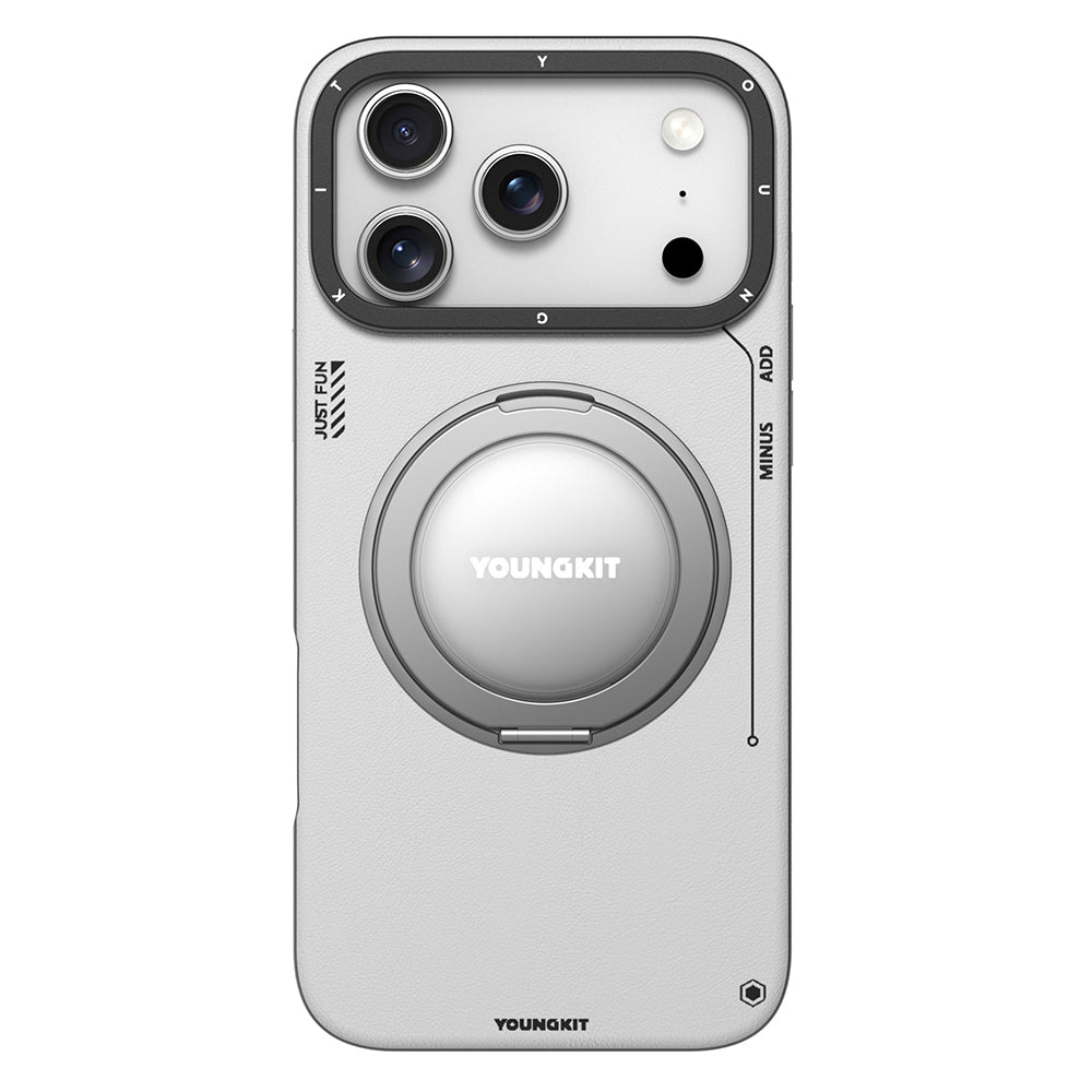 iPhone 17 Pro Kılıf M-safe Şarj Özellikli 360 Derece Standlı Basit Mat Deri Desenli Youngkit Tech Leather Serisi Kılıf