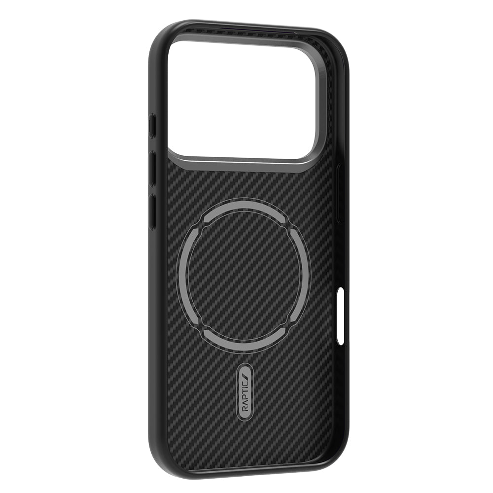 iPhone 17 Pro Kılıf M-safe Şarj Özellikli 600D Metal Kamera Çerçeveli Raptic Aramid Karbon Fiber Serisi Kılıf