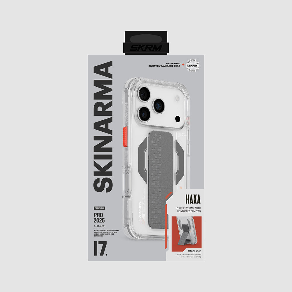 iPhone 17 Pro Kılıf M-Safe Şarj Özellikli Airbag Tasarımlı Standlı Skinarma Haxa Kılıf