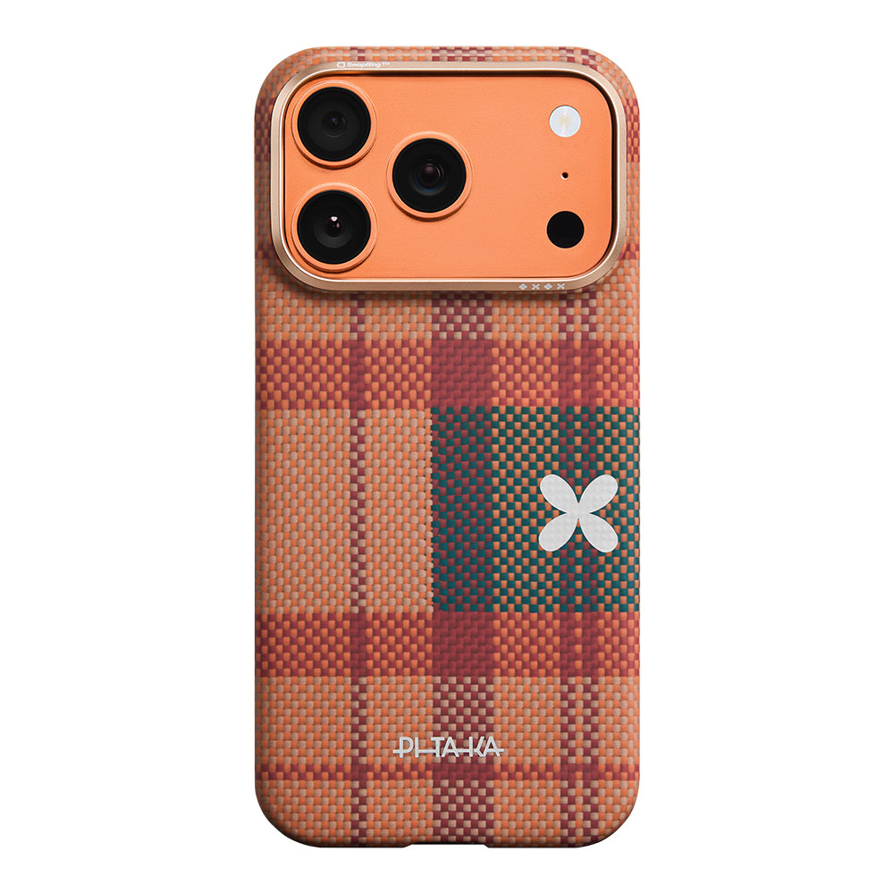 iPhone 17 Pro Kılıf M-safe Şarj Özellikli Aramid Karbon Fiber Pitaka Flora in Grid Serisi Kılıf