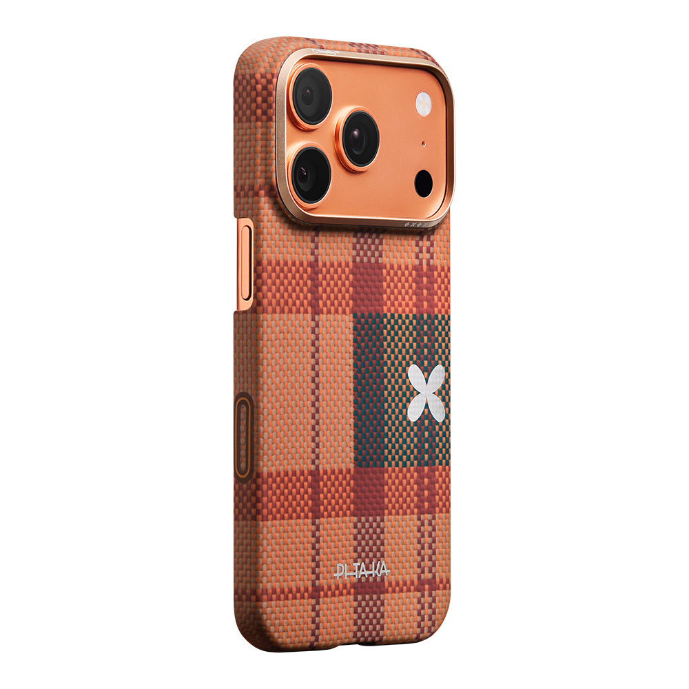 iPhone 17 Pro Kılıf M-safe Şarj Özellikli Aramid Karbon Fiber Pitaka Flora in Grid Serisi Kılıf