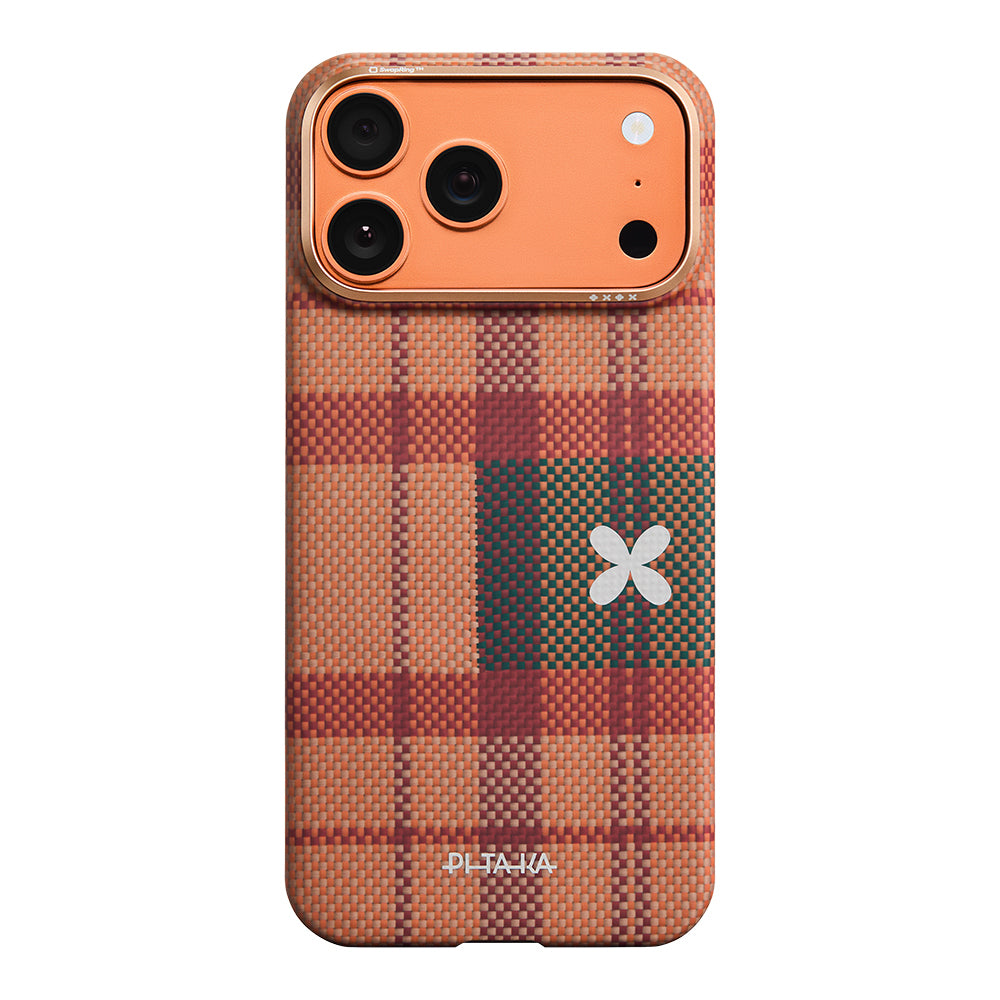 iPhone 17 Pro Kılıf M-safe Şarj Özellikli Aramid Karbon Fiber Pitaka Flora in Grid Serisi Kılıf