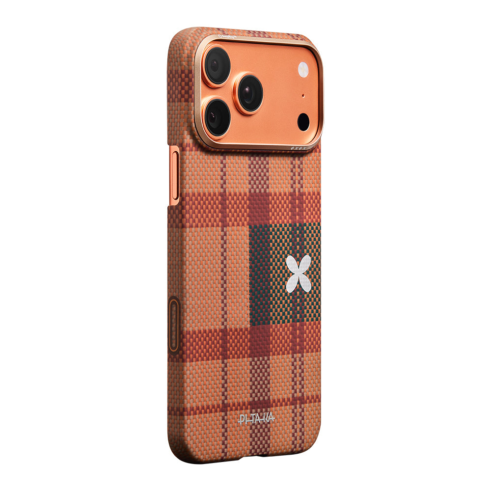 iPhone 17 Pro Kılıf M-safe Şarj Özellikli Aramid Karbon Fiber Pitaka Flora in Grid Serisi Kılıf