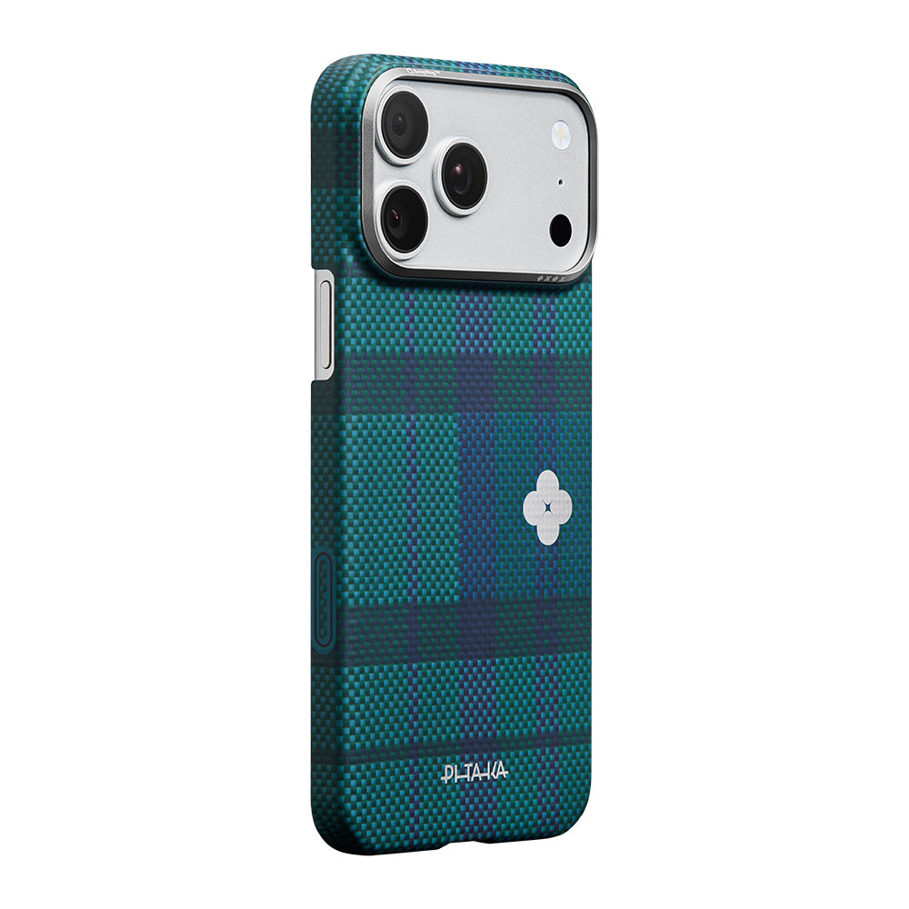 iPhone 17 Pro Kılıf M-safe Şarj Özellikli Aramid Karbon Fiber Pitaka Flora in Grid Serisi Kılıf