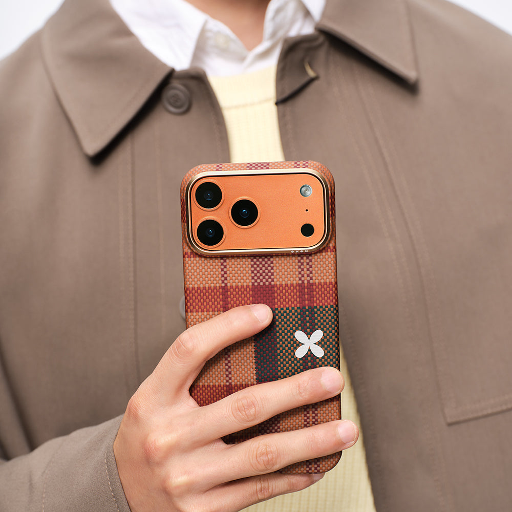 iPhone 17 Pro Kılıf M-safe Şarj Özellikli Aramid Karbon Fiber Pitaka Flora in Grid Serisi Kılıf