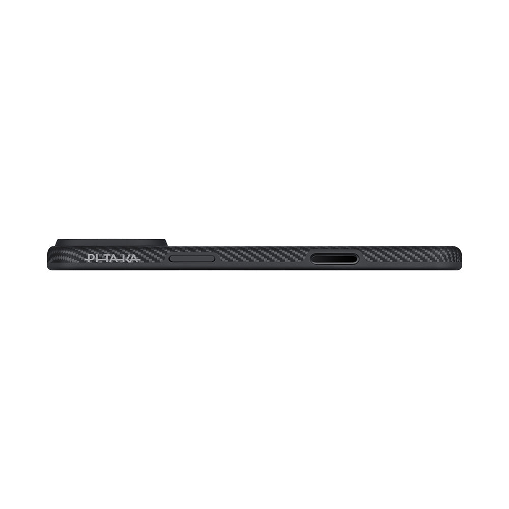 iPhone 17 Pro Kılıf M-safe Şarj Özellikli Aramid Karbon Fiber Pitaka Military-Grade Classic Serisi Black-Grey Twill Kılıf