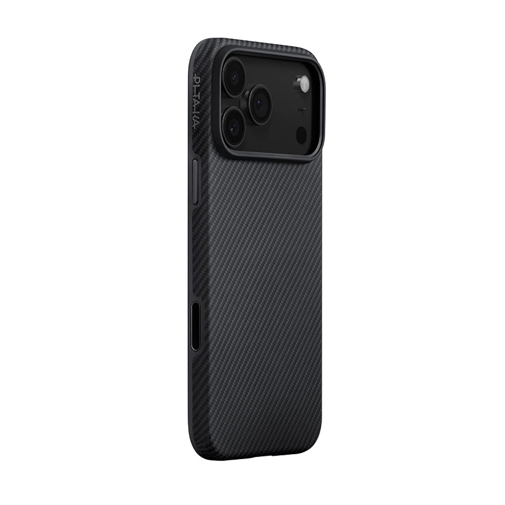 iPhone 17 Pro Kılıf M-safe Şarj Özellikli Aramid Karbon Fiber Pitaka Military-Grade Classic Serisi Black-Grey Twill Kılıf