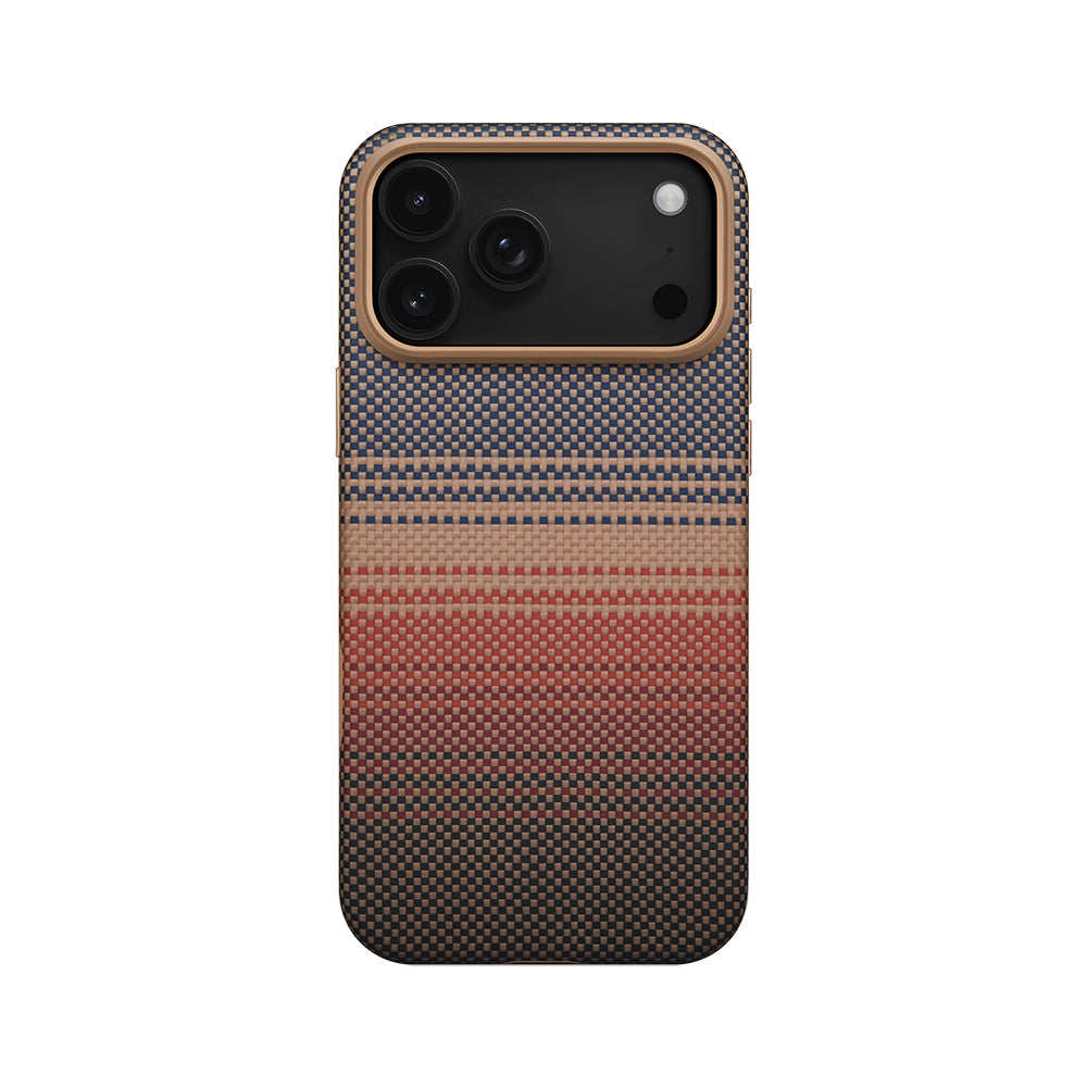 iPhone 17 Pro Kılıf M-safe Şarj Özellikli Aramid Karbon Fiber Pitaka Military-Grade Sunset-Moonrise Serisi Kılıf