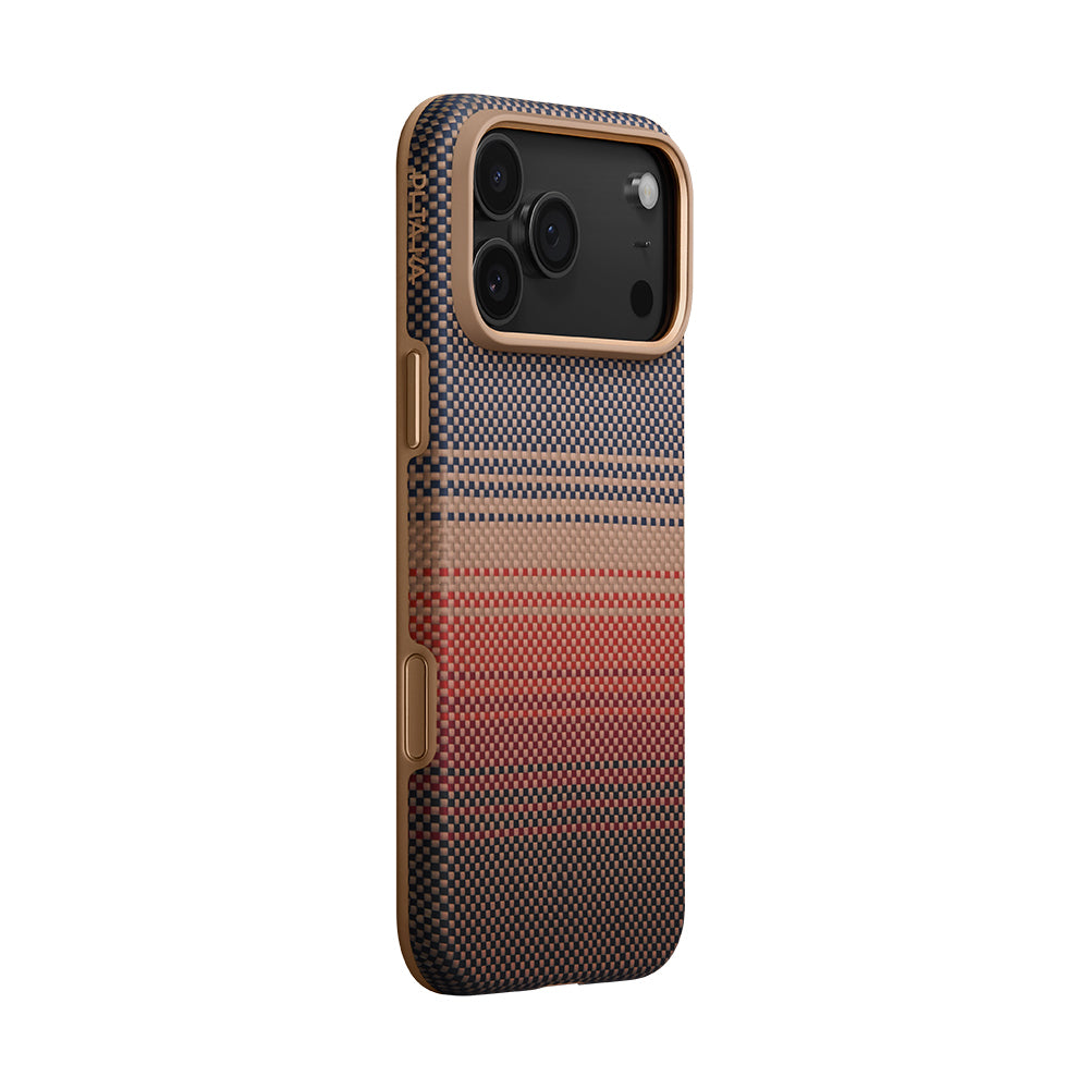 iPhone 17 Pro Kılıf M-safe Şarj Özellikli Aramid Karbon Fiber Pitaka Military-Grade Sunset-Moonrise Serisi Kılıf