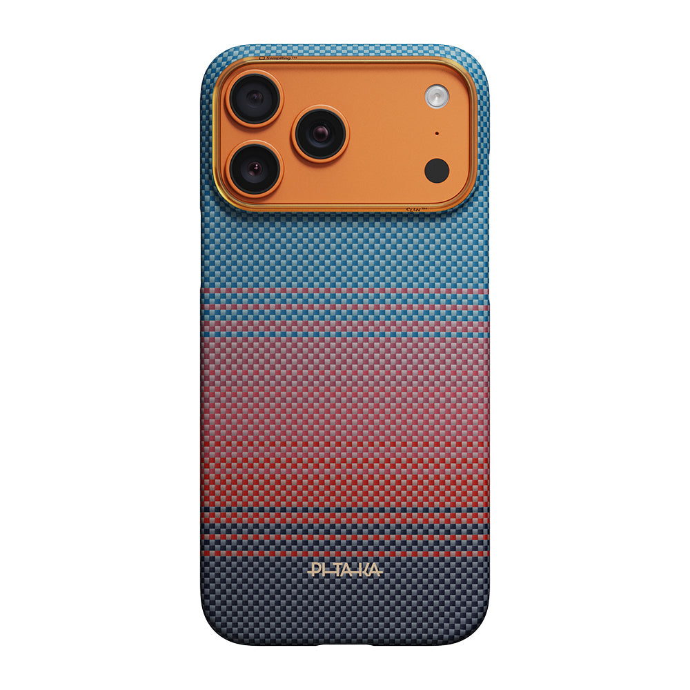 iPhone 17 Pro Kılıf M-safe Şarj Özellikli Aramid Karbon Fiber Pitaka Sunset 2.0 California Dream Serisi Kılıf