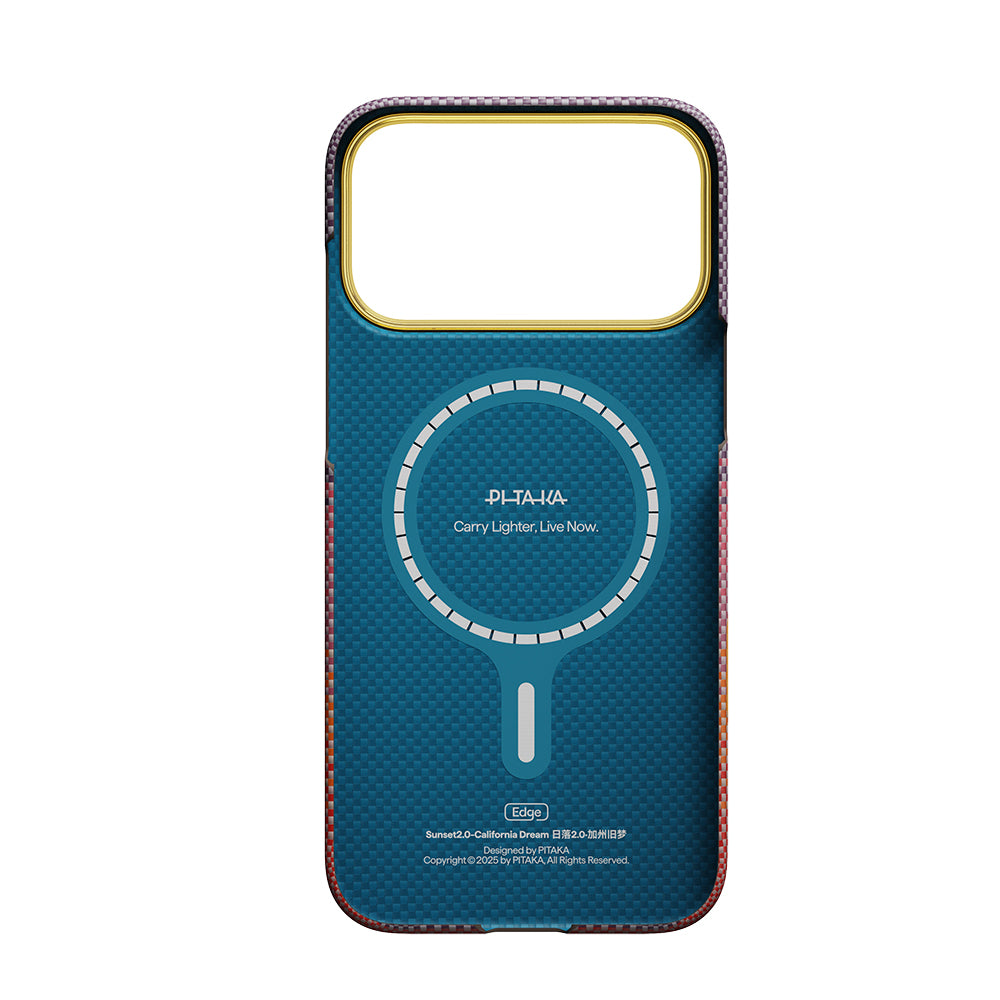 iPhone 17 Pro Kılıf M-safe Şarj Özellikli Aramid Karbon Fiber Pitaka Sunset 2.0 California Dream Serisi Kılıf