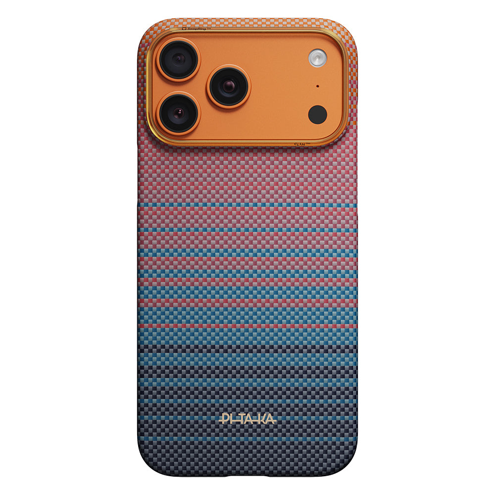 iPhone 17 Pro Kılıf M-safe Şarj Özellikli Aramid Karbon Fiber Pitaka Sunset 2.0 California Dream Serisi Kılıf
