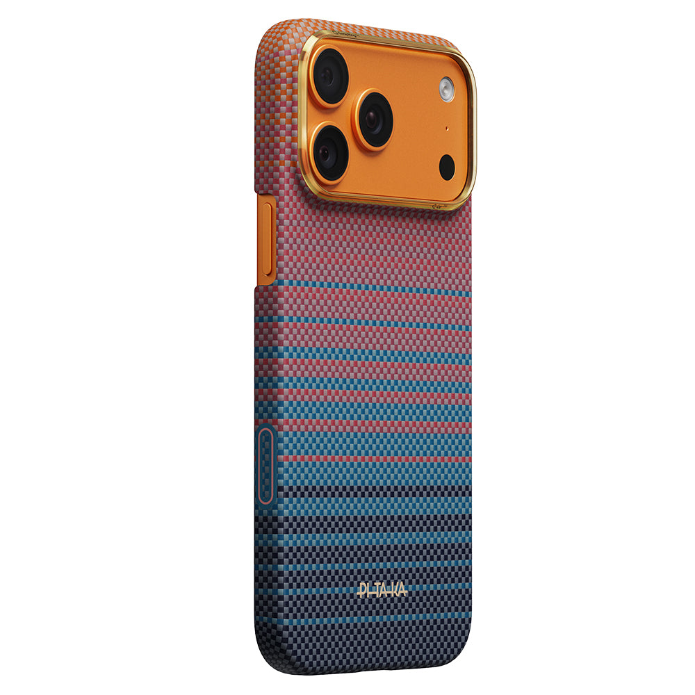 iPhone 17 Pro Kılıf M-safe Şarj Özellikli Aramid Karbon Fiber Pitaka Sunset 2.0 California Dream Serisi Kılıf