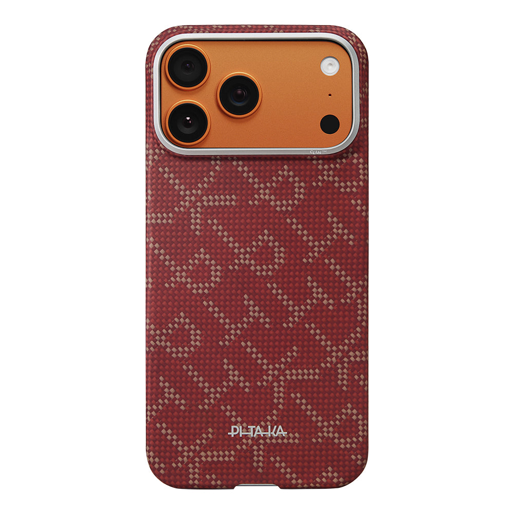 iPhone 17 Pro Kılıf M-safe Şarj Özellikli Aramid Fiber Pitaka Tactile Woven Monogram Serisi Kılıf