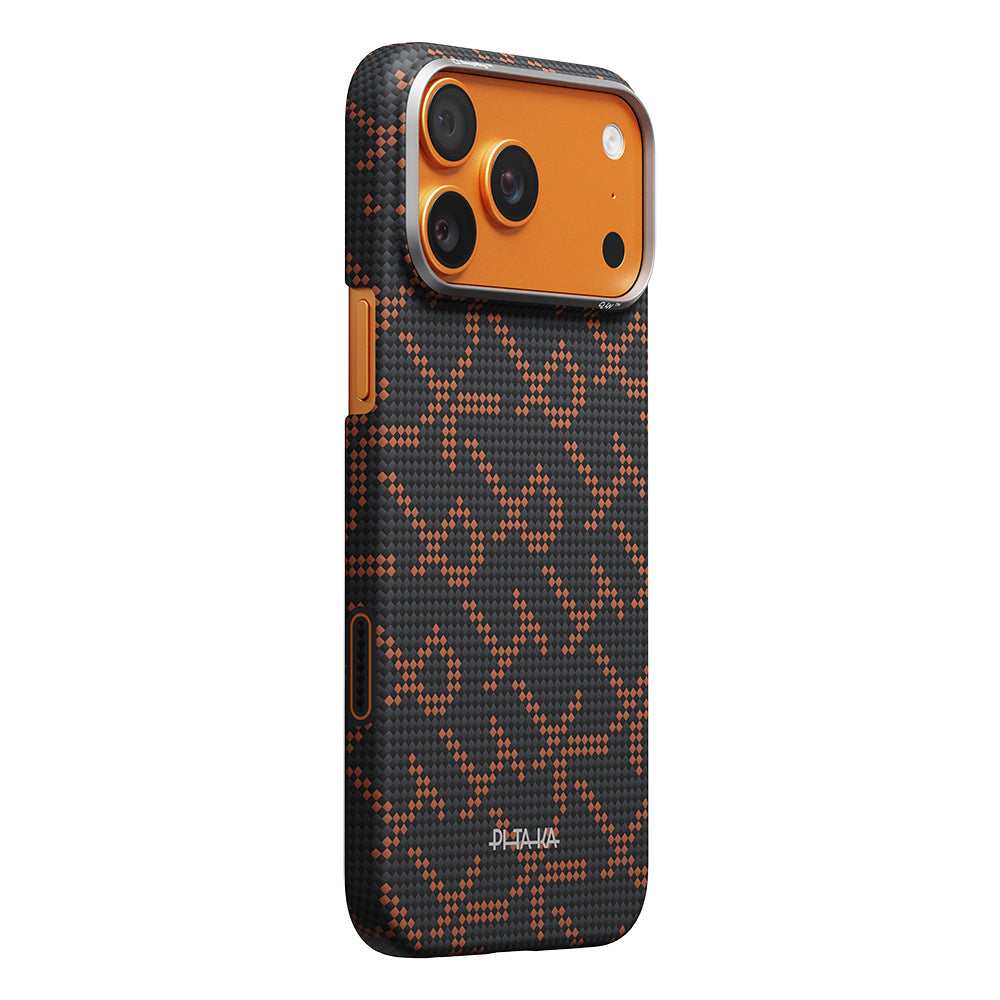iPhone 17 Pro Kılıf M-safe Şarj Özellikli Aramid Karbon Fiber Pitaka Tactile Woven Monogram Serisi Kılıf