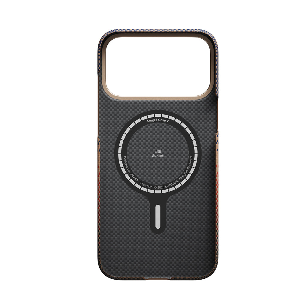 iPhone 17 Pro Kılıf M-safe Şarj Özellikli Aramid Karbon Fiber Pitaka Tactile Woven Sunset-Moonrise Serisi Kılıf