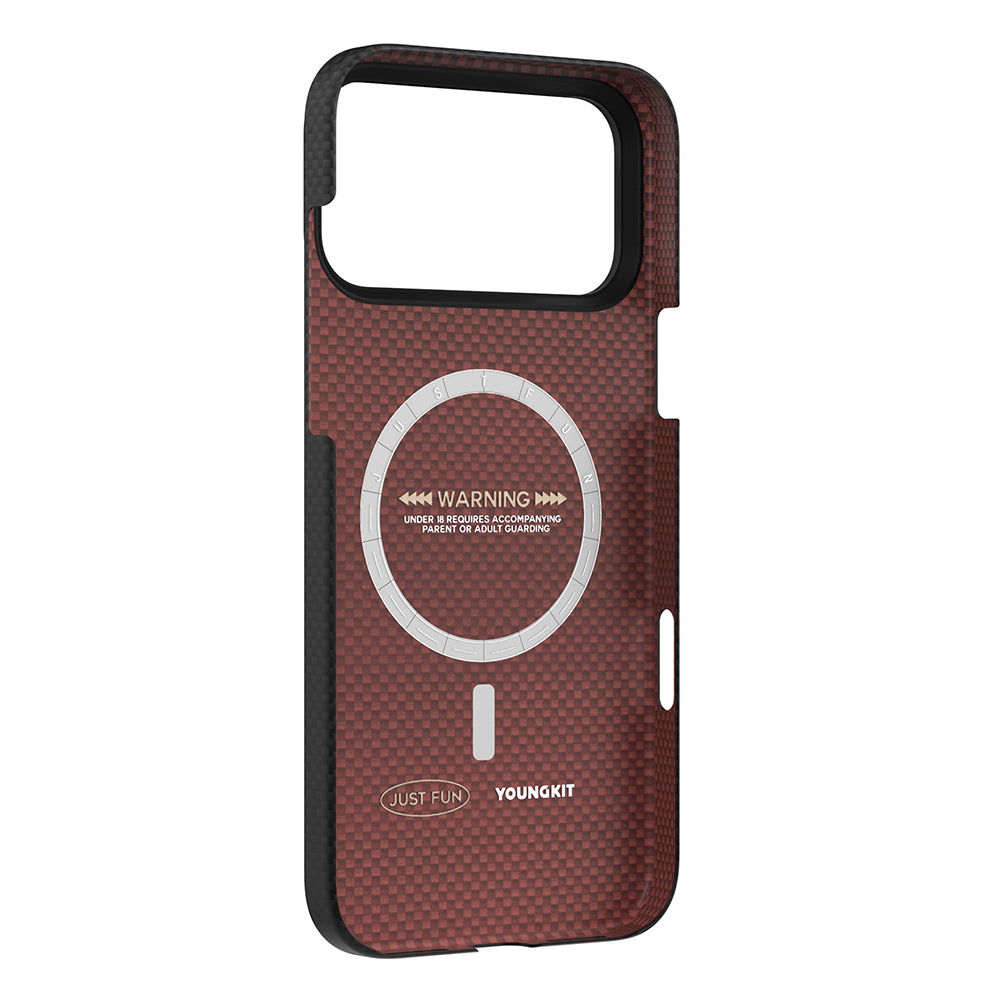 iPhone 17 Pro Kılıf M-safe Şarj Özellikli Aramid Fiber Youngkit 1500D Extreme Wing Titanyum-Gold Serisi Kılıf