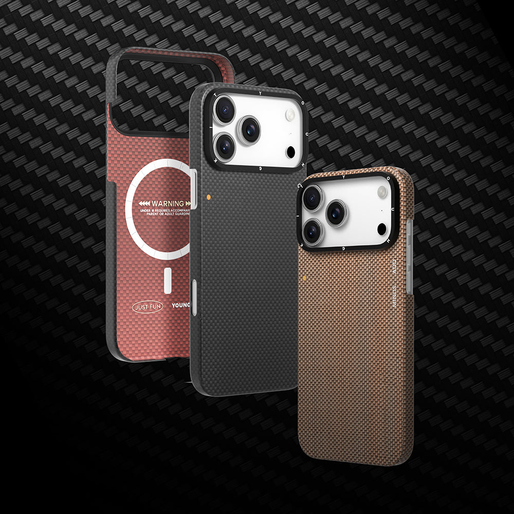 iPhone 17 Pro Kılıf M-safe Şarj Özellikli Aramid Fiber Youngkit 1500D Extreme Wing Titanyum-Gold Serisi Kılıf