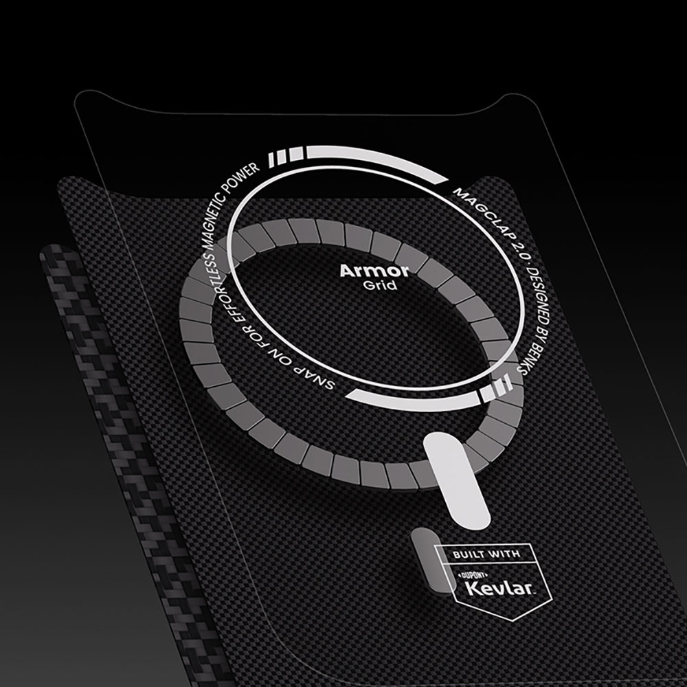 iPhone 17 Pro Kılıf M-Safe Şarj Özellikli Benks ArmorPro ArmorGrid Serisi Kevlar Karbon Kılıf