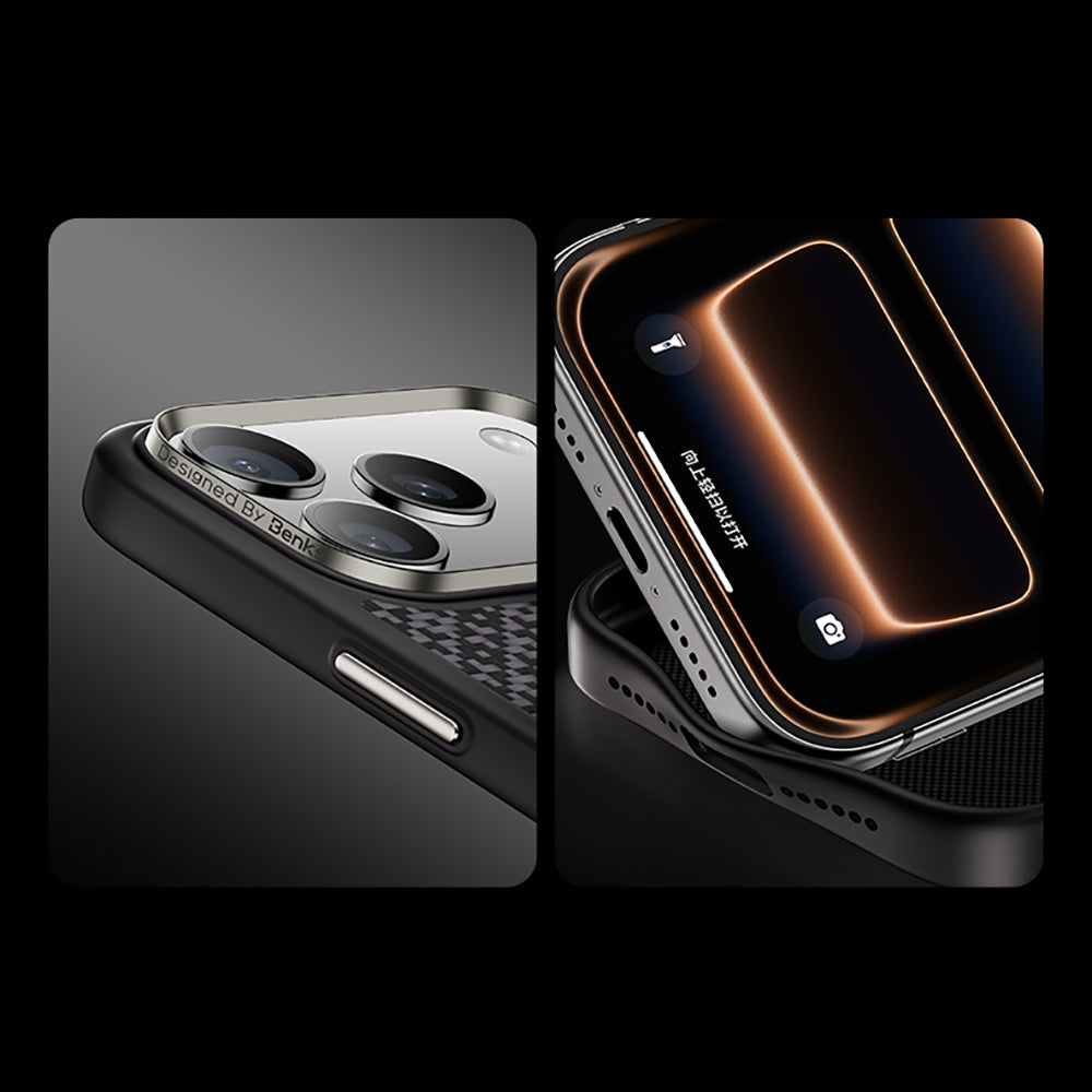 iPhone 17 Pro Kılıf M-Safe Şarj Özellikli Benks ArmorPro ArmorGrid Serisi Kevlar Karbon Kılıf