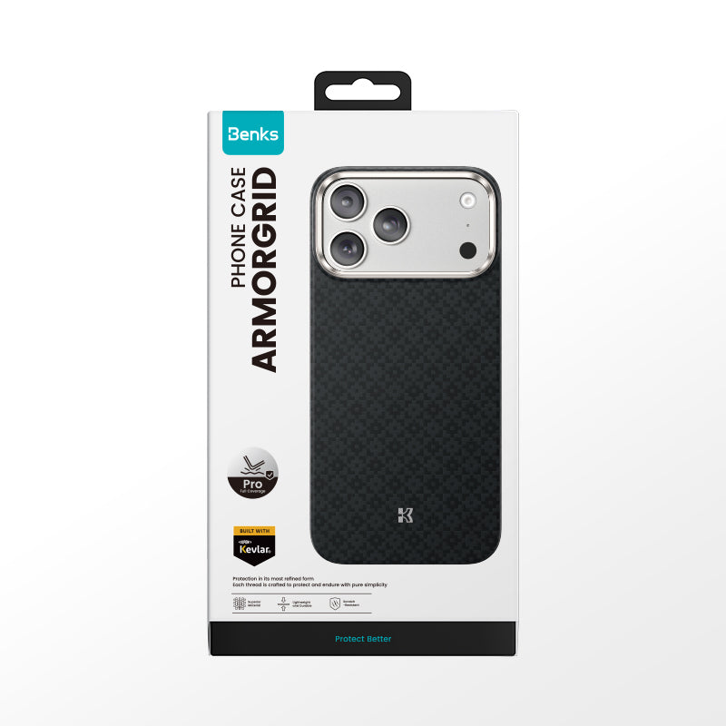 iPhone 17 Pro Kılıf M-Safe Şarj Özellikli Benks ArmorPro ArmorGrid Serisi Kevlar Karbon Kılıf