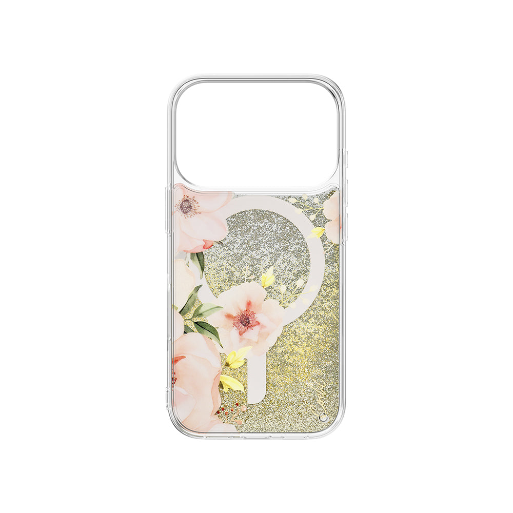 iPhone 17 Pro Kılıf M-safe Şarj Özellikli Çiçek Desenli Simli Arka Yüzey Coehl Fleurette Kılıf