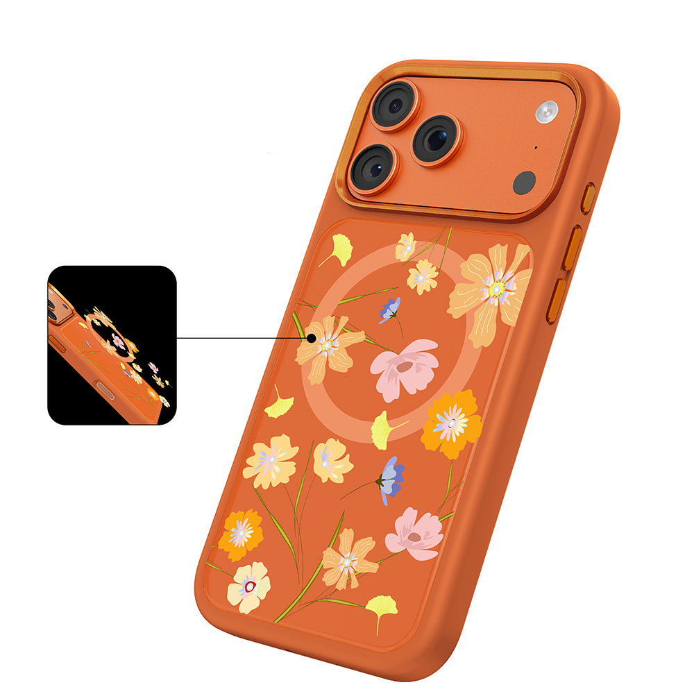 iPhone 17 Pro Kılıf M-safe Şarj Özellikli Çiçek Tasarımlı Mutural Flower Serisi Kılıf