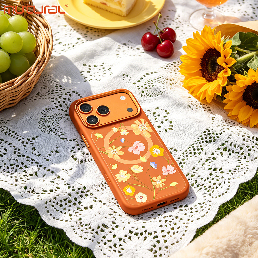 iPhone 17 Pro Kılıf M-safe Şarj Özellikli Çiçek Tasarımlı Mutural Flower Serisi Kılıf