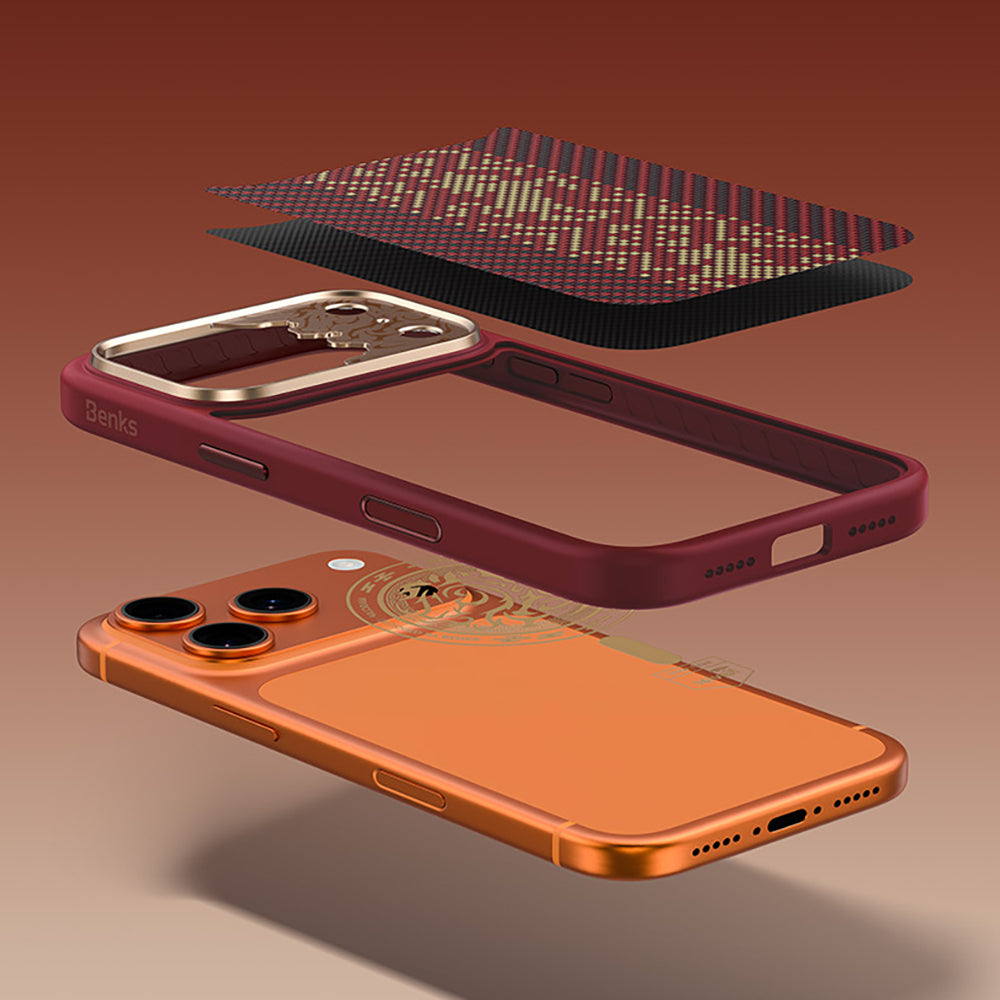 iPhone 17 Pro Kılıf M-safe Şarj Özellikli Karbon Fiber Tasarımlı Benks Knight ArmorPro Kevlar Kılıf