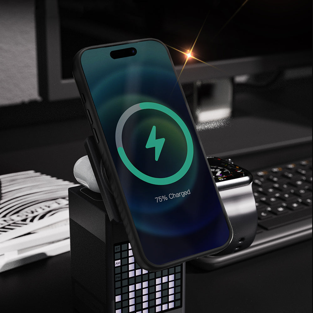 iPhone 17 Pro Kılıf M-safe Şarj Özellikli Metal Standlı Lenyes CK225 Kevlar Kılıf