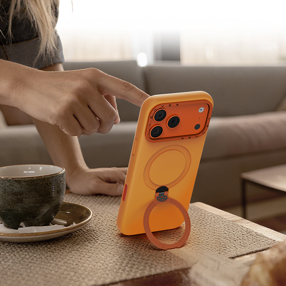 iPhone 17 Pro Kılıf M-safe Şarj Özellikli Metal Standlı Sıvı Silikon Lenyes CK223 Kılıf