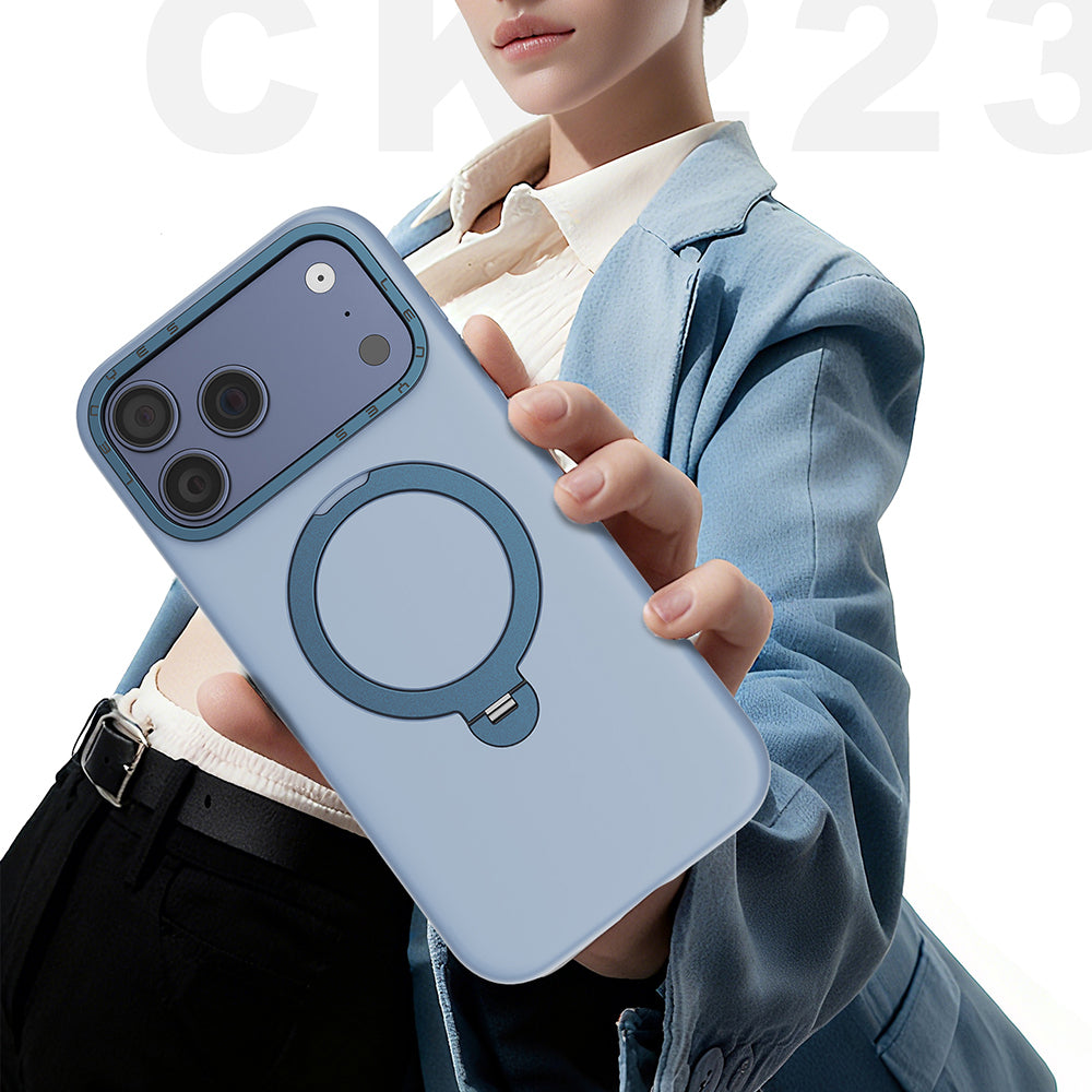 iPhone 17 Pro Kılıf M-safe Şarj Özellikli Metal Standlı Sıvı Silikon Lenyes CK223 Kılıf