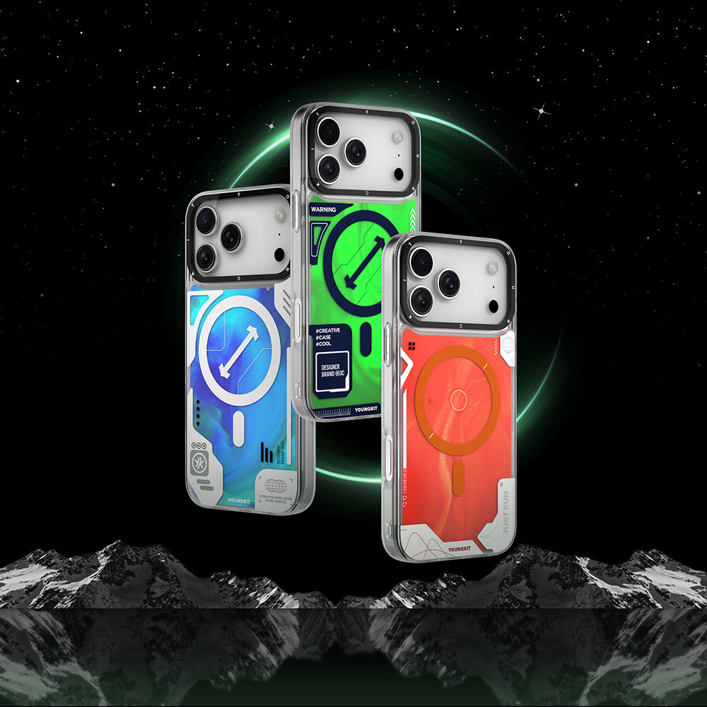 iPhone 17 Pro Kılıf M-safe Şarj Özellikli Parlak Kumlu Sıvılı Tasarımlı Galaxy Fantasy Serisi Kılıf