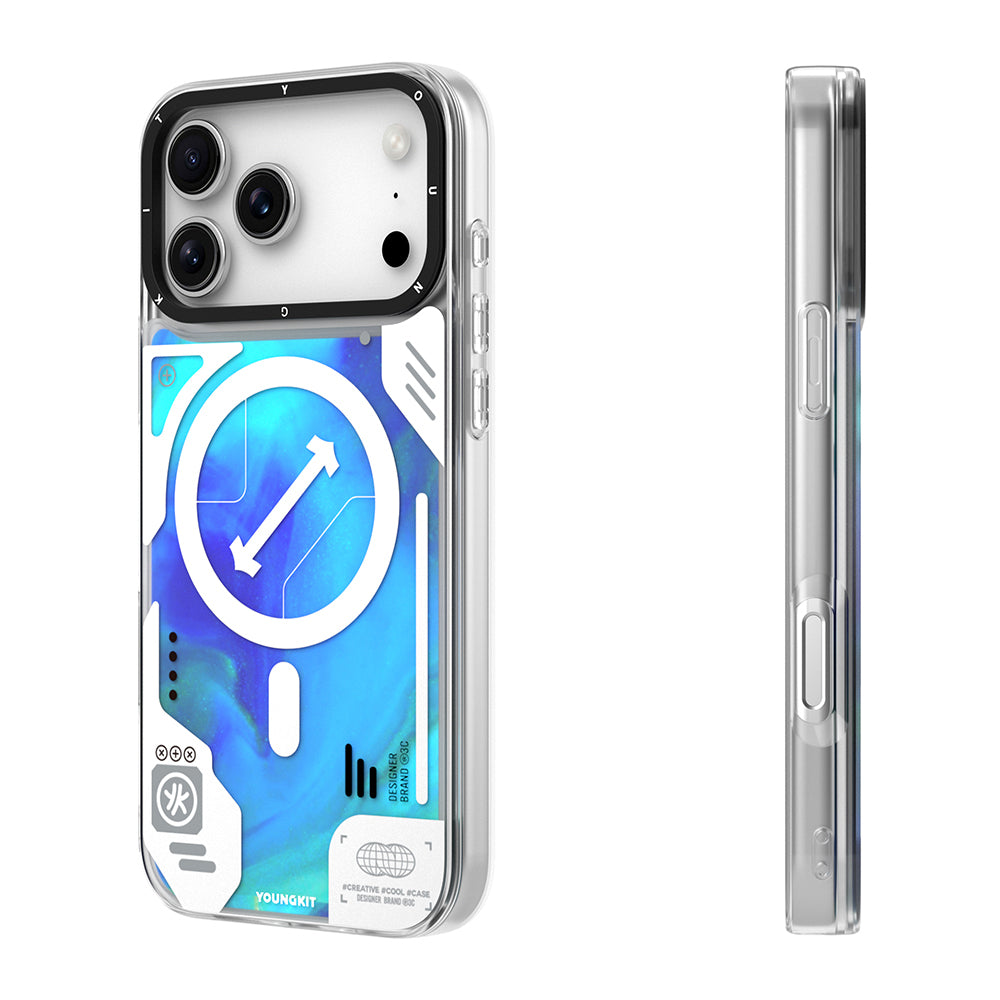 iPhone 17 Pro Kılıf M-safe Şarj Özellikli Parlak Kumlu Sıvılı Tasarımlı Galaxy Fantasy Serisi Kılıf