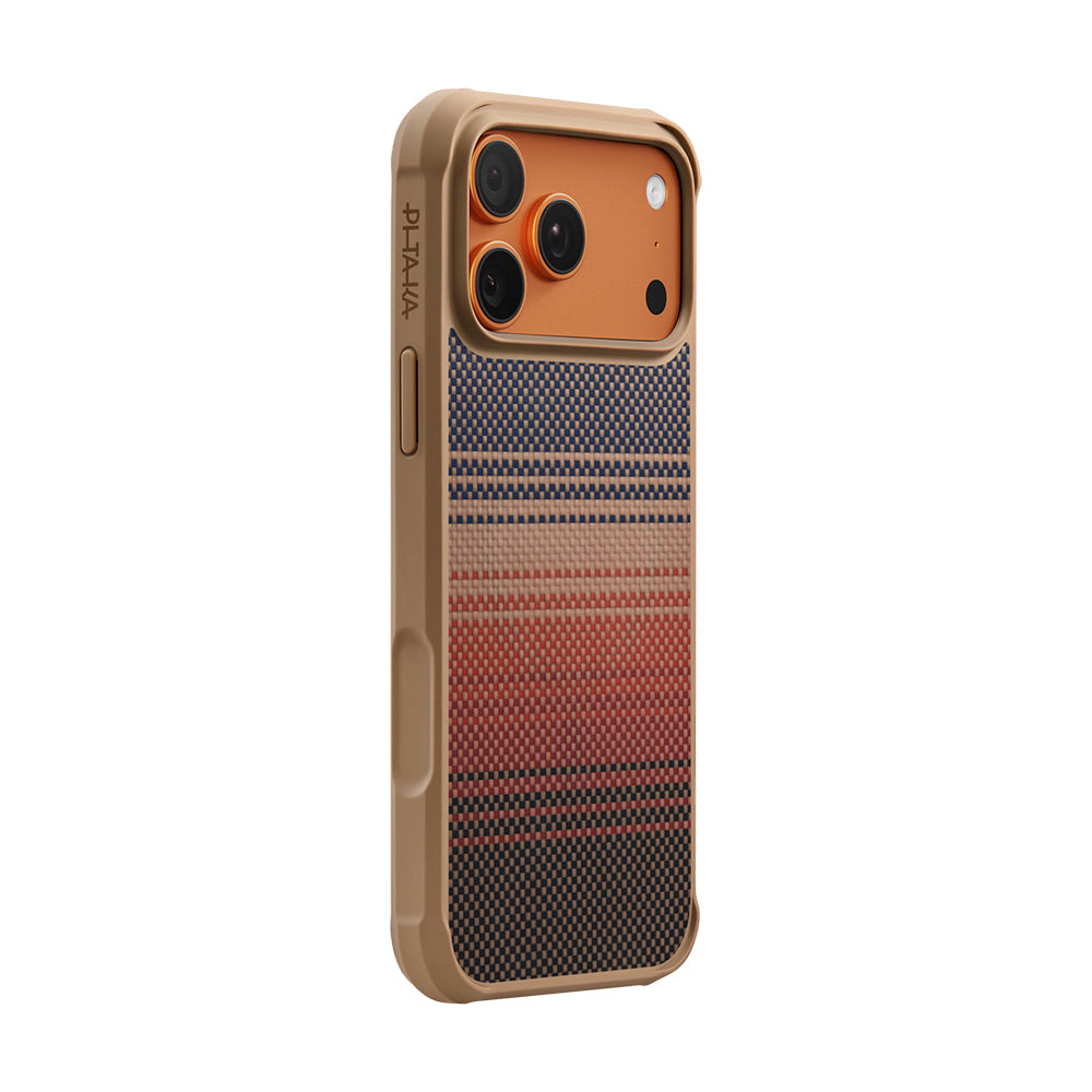 iPhone 17 Pro Kılıf M-safe Şarj Özellikli Pitaka Tactile Woven Sunset-Moonrise Aramid Pro Guard Serisi Karbon Kılıf