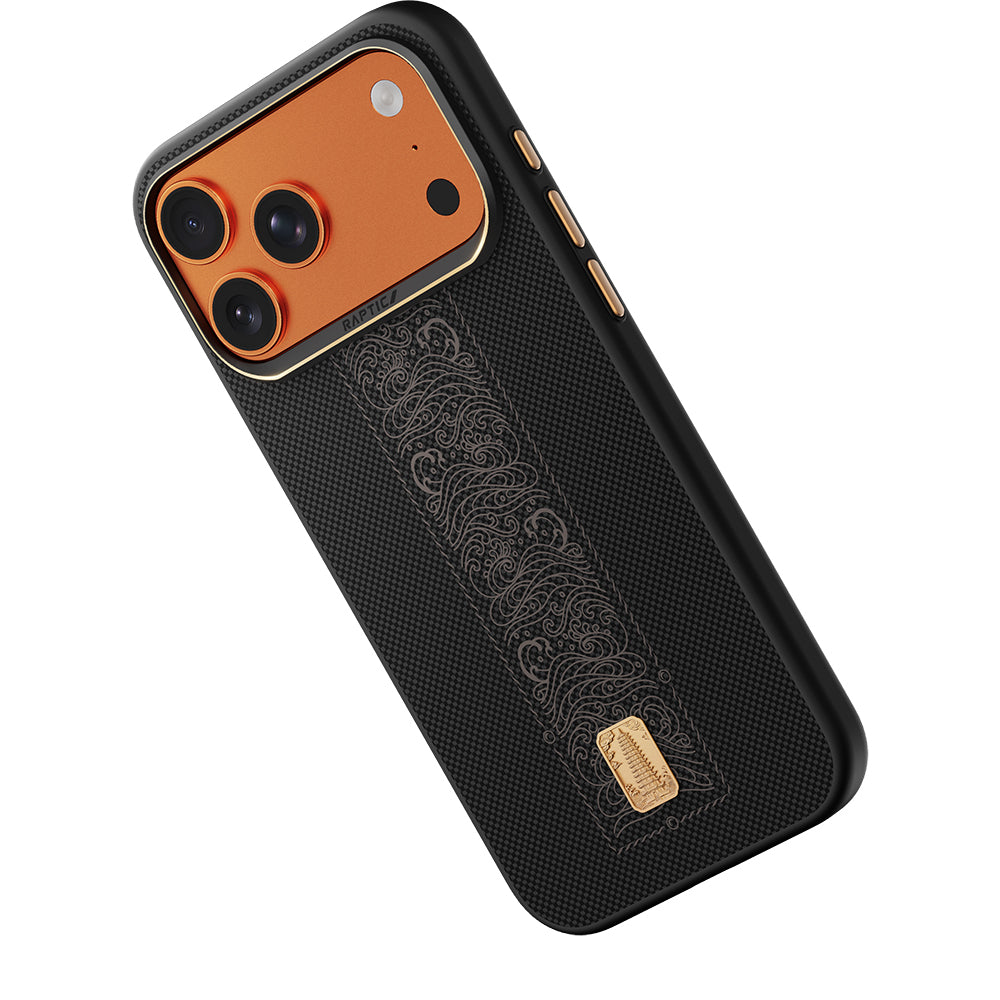 iPhone 17 Pro Kılıf M-safe Şarj Özellikli Raptic Aramid Dual Rise Serisi 24 Ayar Altın Kaplamalı Karbon Kılıf