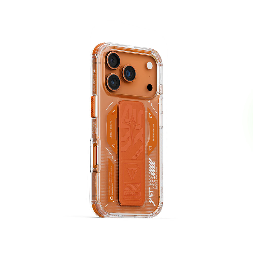 iPhone 17 Pro Kılıf M-safe Şarj Özellikli Teknoloji Desenli Skinarma Helio Mag Charge Standlı Kılıf