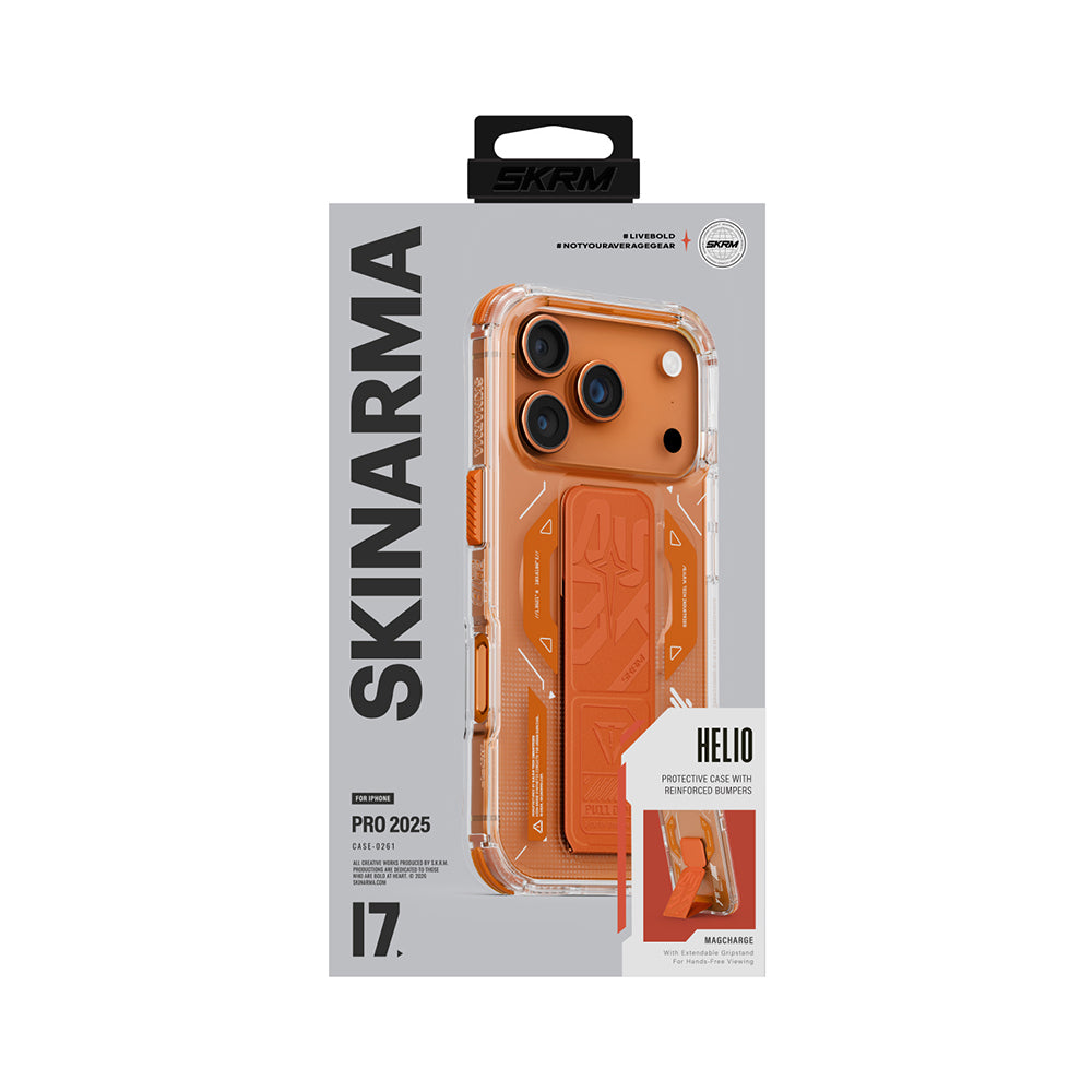iPhone 17 Pro Kılıf M-safe Şarj Özellikli Teknoloji Desenli Skinarma Helio Mag Charge Standlı Kılıf
