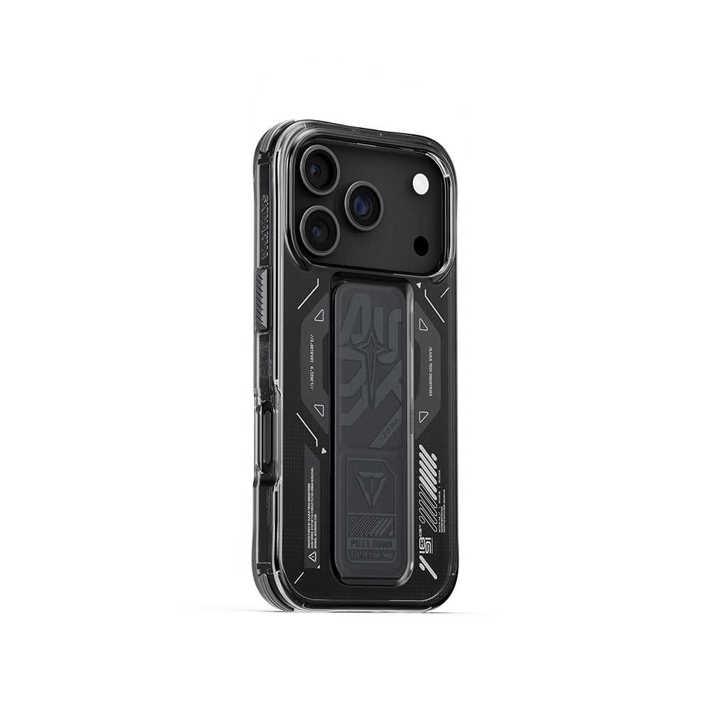 iPhone 17 Pro Kılıf M-safe Şarj Özellikli Teknoloji Desenli Skinarma Helio Mag Charge Standlı Kılıf