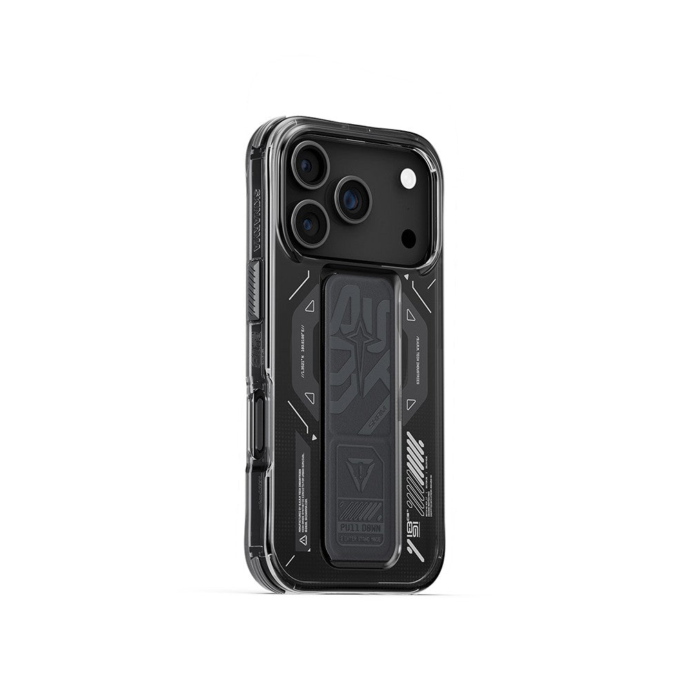 iPhone 17 Pro Kılıf M-safe Şarj Özellikli Teknoloji Desenli Skinarma Helio Mag Charge Standlı Kılıf