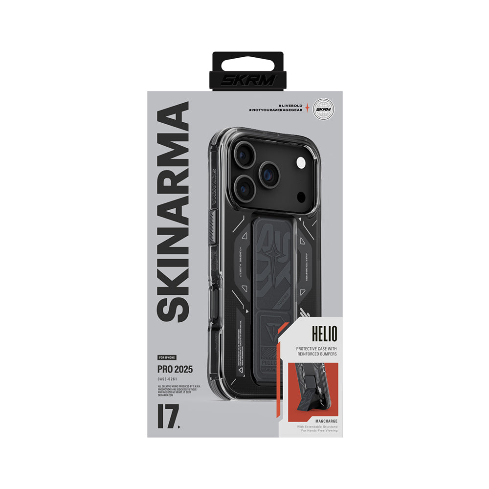 iPhone 17 Pro Kılıf M-safe Şarj Özellikli Teknoloji Desenli Skinarma Helio Mag Charge Standlı Kılıf