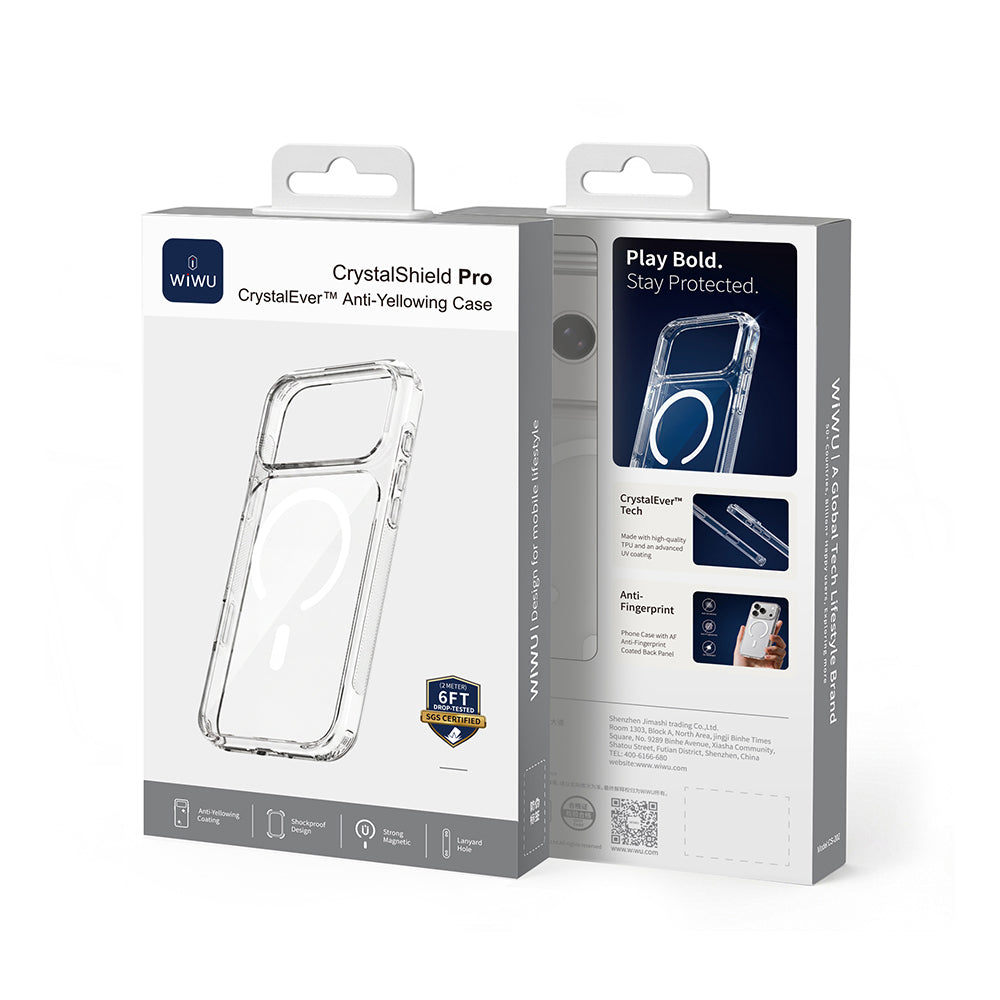iPhone 17 Pro Kılıf M-safe Şarj Özellikli Wiwu CS-202 Crystal Shield Pro Serisi Anti Yellowing Sert PC Kılıf