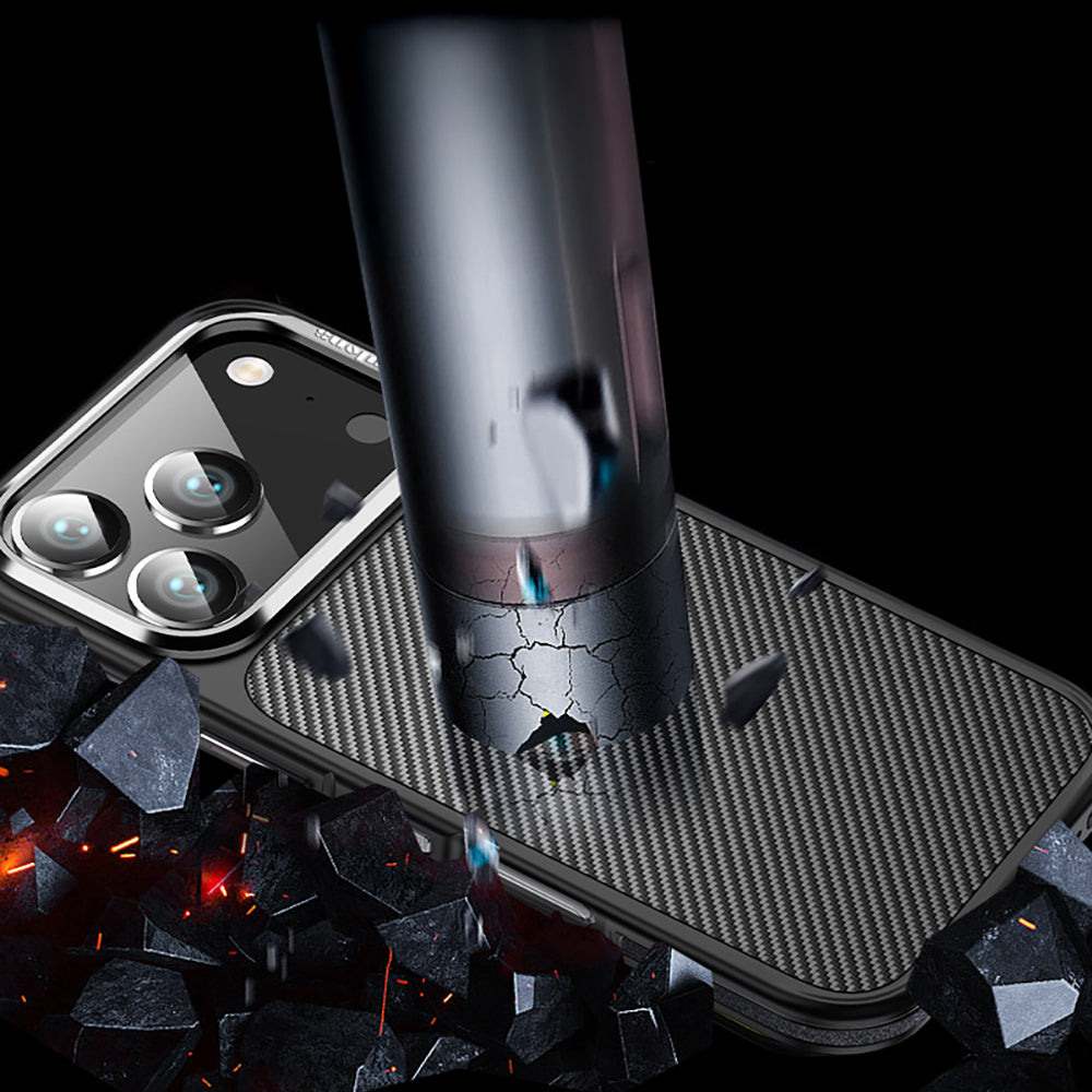 iPhone 17 Pro Kılıf Mat Transparan Karbon Fiber Görünümlü Wlons Marin Kılıf