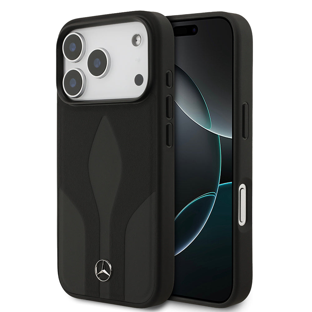 iPhone 17 Pro Kılıf Mercedes Benz Orijinal Lisanslı M-safe Şarj Özellikli Dokulu Desenli Deri Kılıf