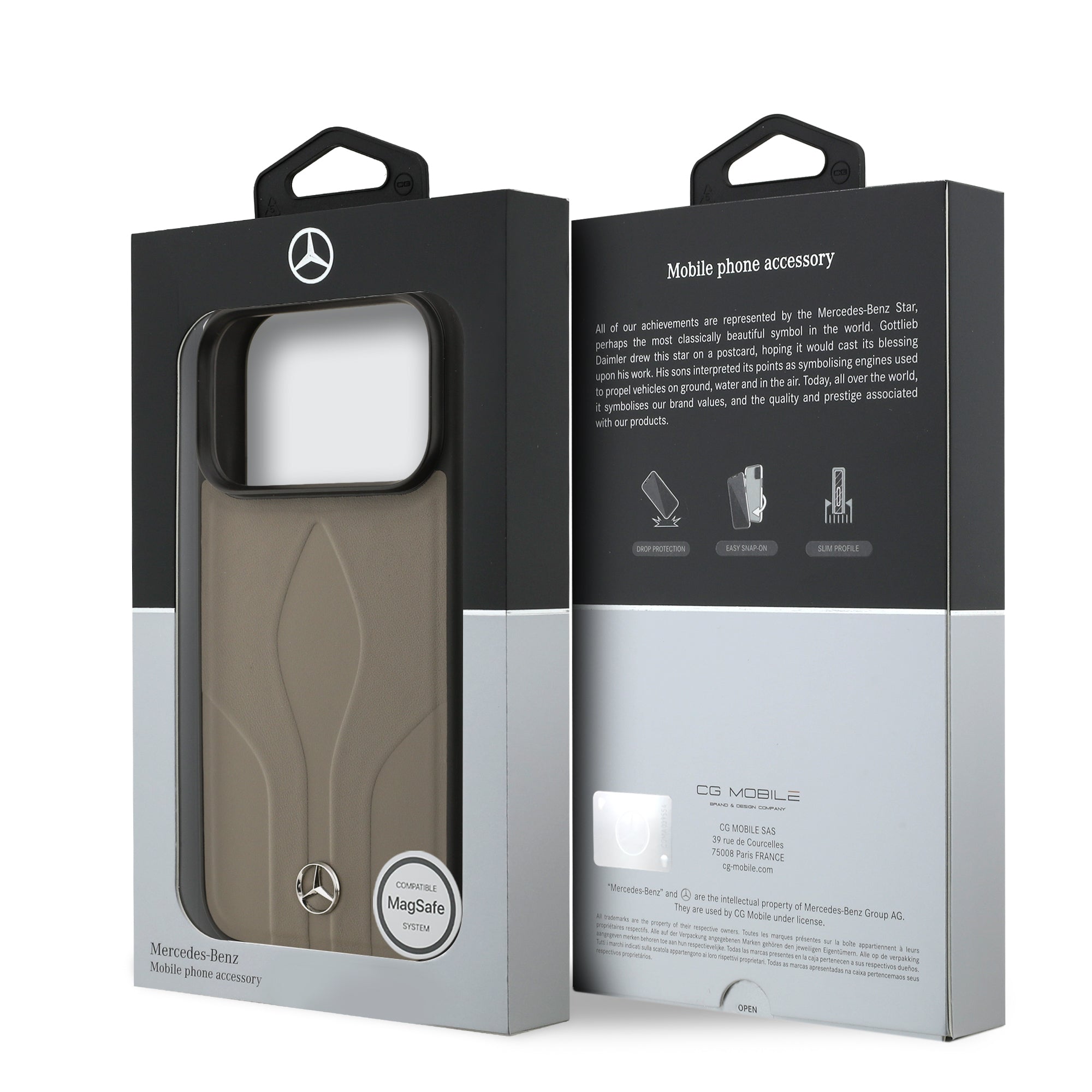 iPhone 17 Pro Kılıf Mercedes Benz Orijinal Lisanslı M-safe Şarj Özellikli Dokulu Desenli Deri Kılıf