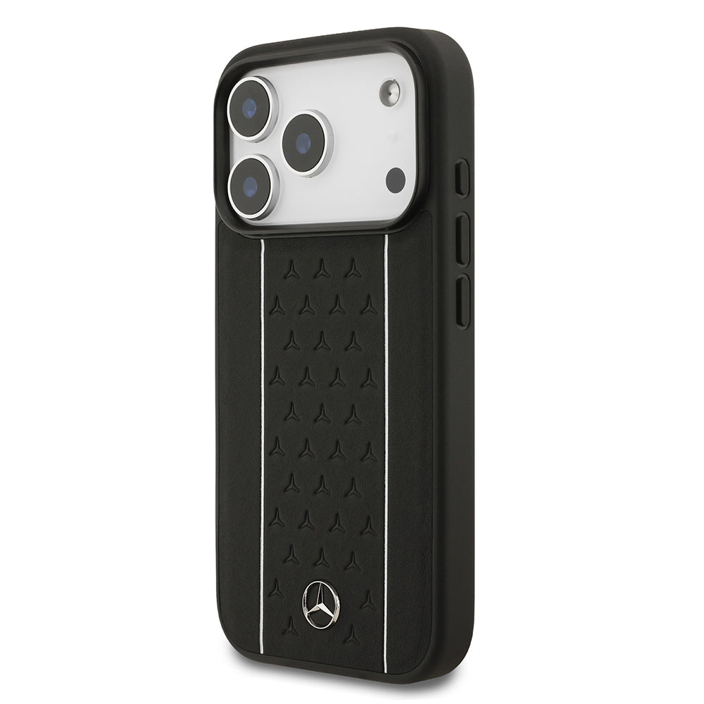 iPhone 17 Pro Kılıf Mercedes Benz Orijinal Lisanslı M-safe Şarj Özellikli Şeritli Yıldız Desenli Metal Logolu Deri Kılıf