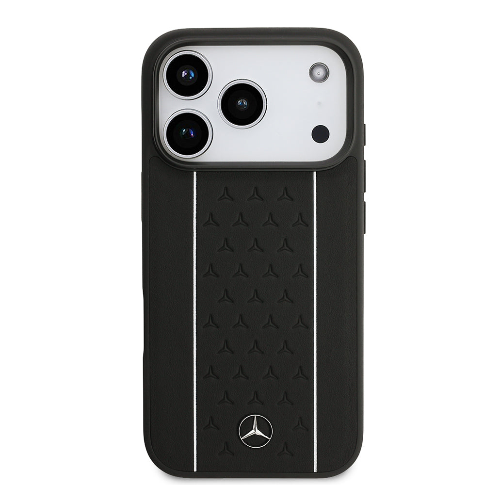 iPhone 17 Pro Kılıf Mercedes Benz Orijinal Lisanslı M-safe Şarj Özellikli Şeritli Yıldız Desenli Metal Logolu Deri Kılıf